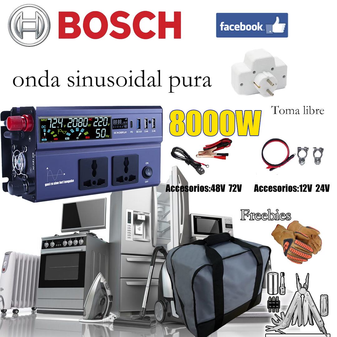 Inversor de onda sinusoidal pura de 8000 W*1 accesorios*2 guantes aislados*1 clip de batería multifunción*1 bolsa de almacenamiento*1